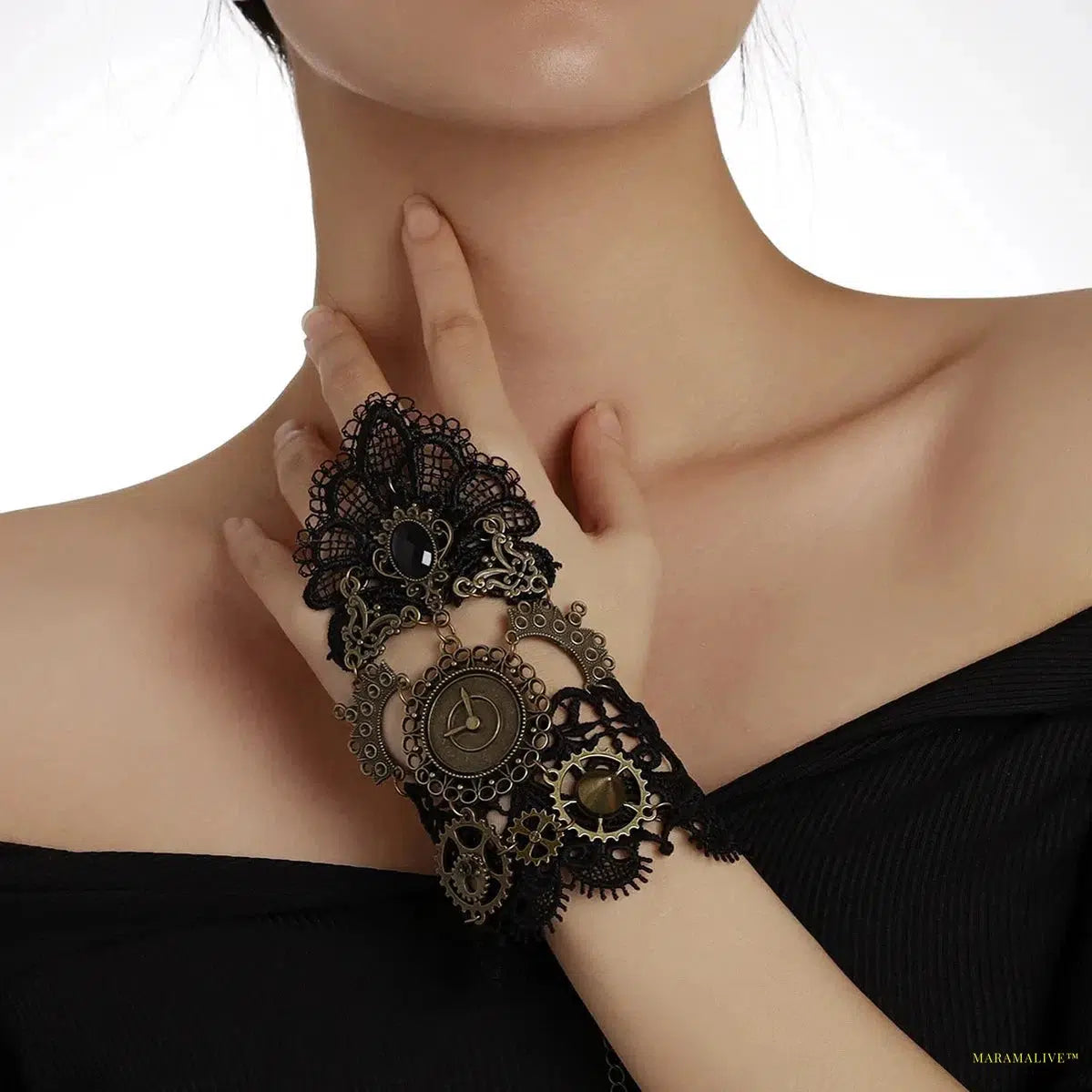 Sexy Lace Chain Adjustable Mittens Punk Nail Finger Wrist Rings Metal Connecting Hand Harness Bangles Black Halloween Jewelry