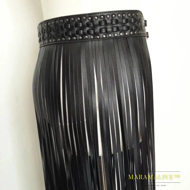 Sexy Long Fringe Leather Belts Black Designer Ceinture Femme Studs Punk Double Pin Buckle Plus Size Waistband Women S/M/L/Xl