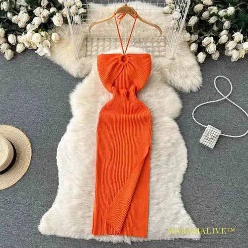 Sexy One Shoulder Crochet Dress Chic Knitted Elegant Midi Fashion Party Club Dresses Slim Goth Women Sundress