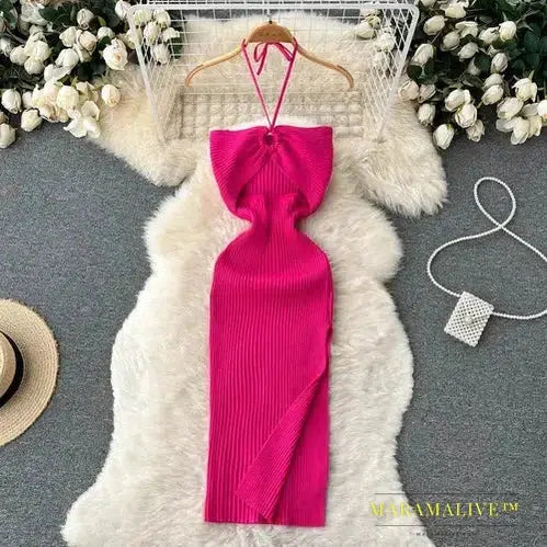 Sexy One Shoulder Crochet Dress Chic Knitted Elegant Midi Fashion Party Club Dresses Slim Goth Women Sundress