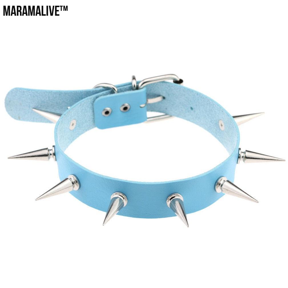 Sexy Punk Egirl Choker Collar Sky Blue Leather Necklaces Women Bondage Cosplay Goth Spike Choker Belt Jewelry Emo Harajuku Gifts