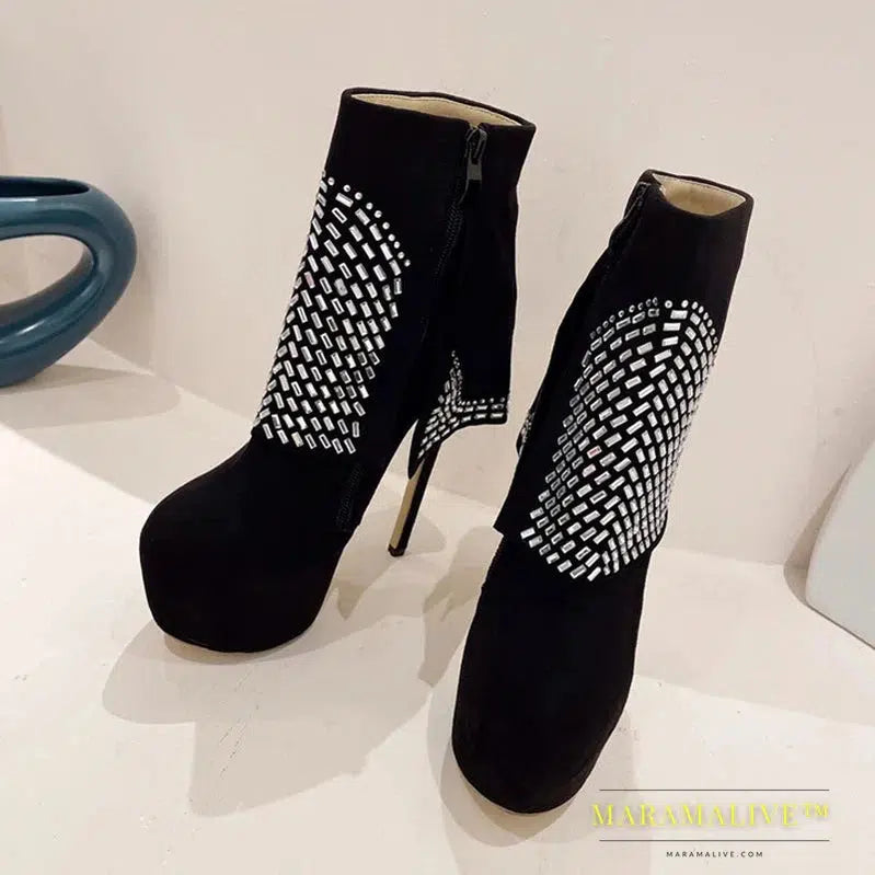 Sexy Round Toe Zip Riding Equestrian Platform Boots For Women Extreme High Heels Stripper Pole Dance Booties Female Shoes