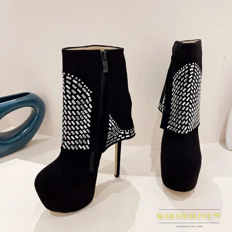 Sexy Round Toe Zip Riding Equestrian Platform Boots For Women Extreme High Heels Stripper Pole Dance Booties Female Shoes