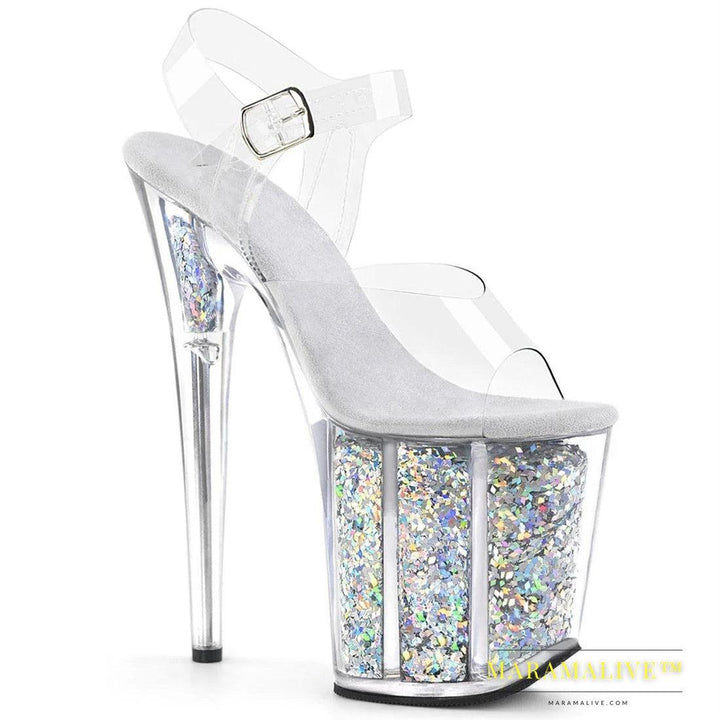 Sexy Sequined Platform Heel Shoes, 20 Cm High Transparent