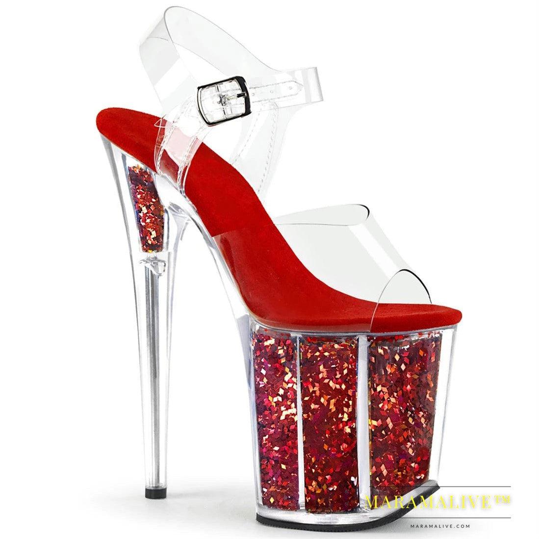 Sexy Sequined Platform Heel Shoes, 20 Cm High Transparent