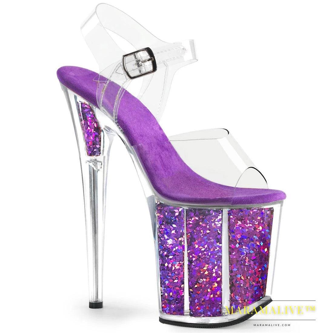 Sexy Sequined Platform Heel Shoes, 20 Cm High Transparent