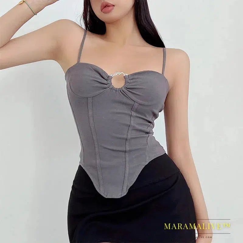 Sexy Tight Fishbone Chest Hollow Metal Strap Tank Top Hot Sexy Women Tank Tops 2024 Summer Fashion