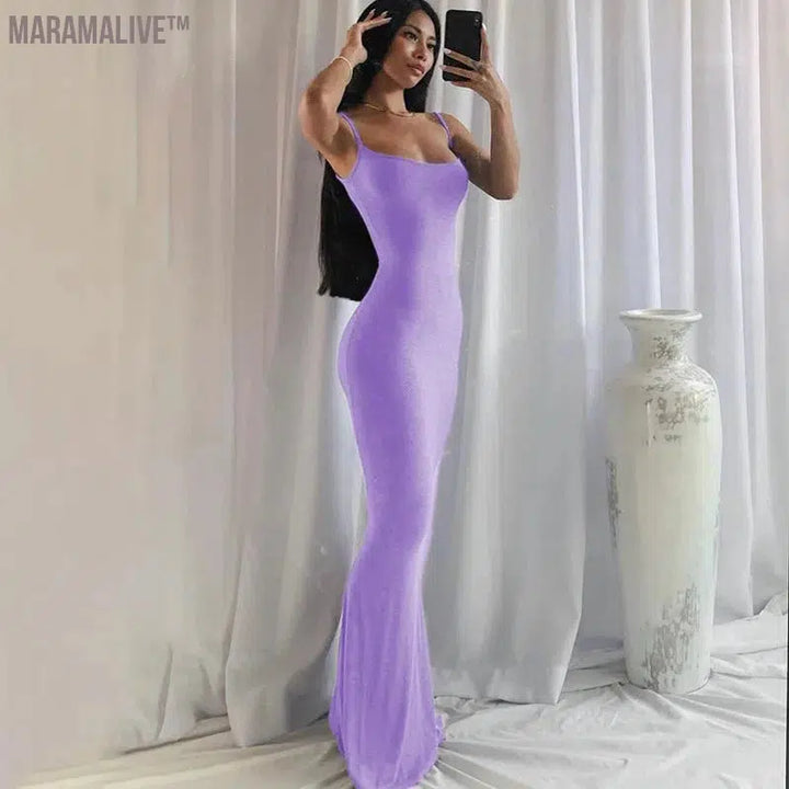 Sexy Women's Suspender Dress 2024 Slim Comfortable Casual Summer Solid Color Ladies Suspender Fishtail Dress