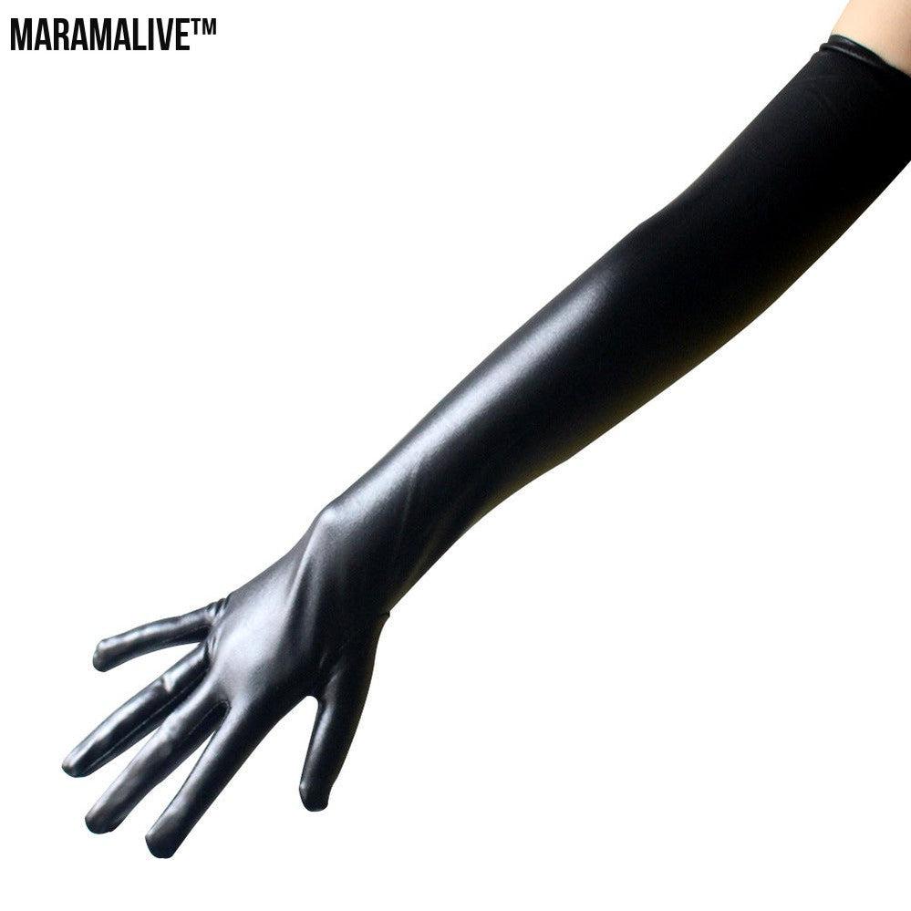 Sexy patent leather gloves long