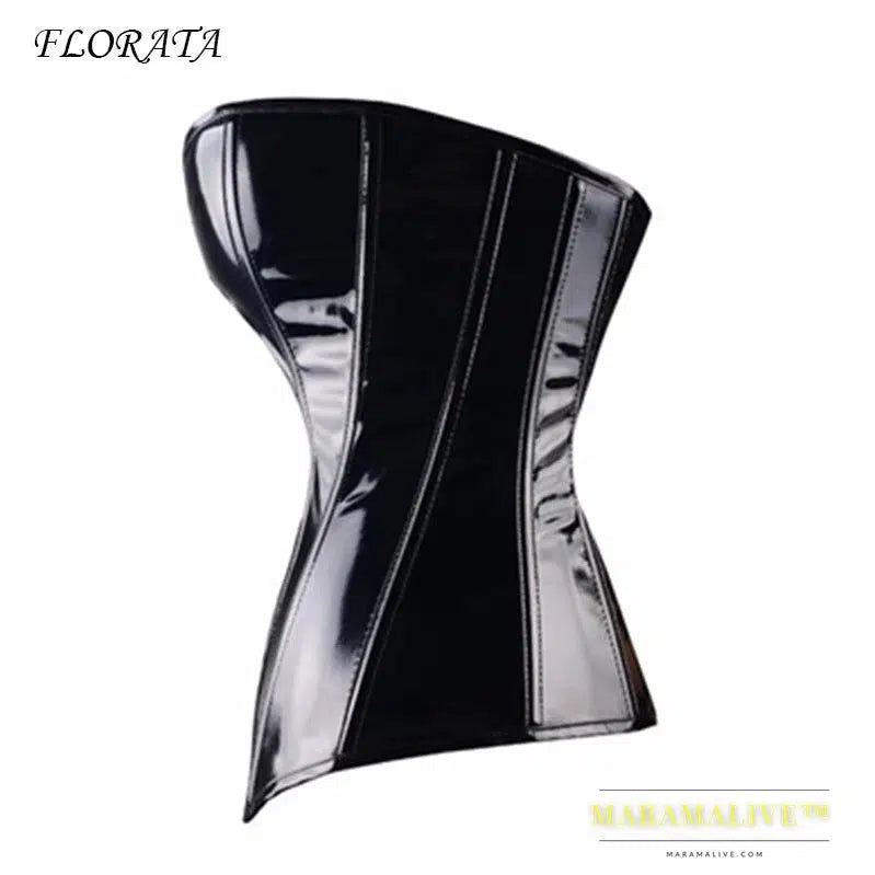 Sexy women PVC Overbust Corset Steampunk Lingerie Top-Goth Corset Sexy Leather Waist Trainer