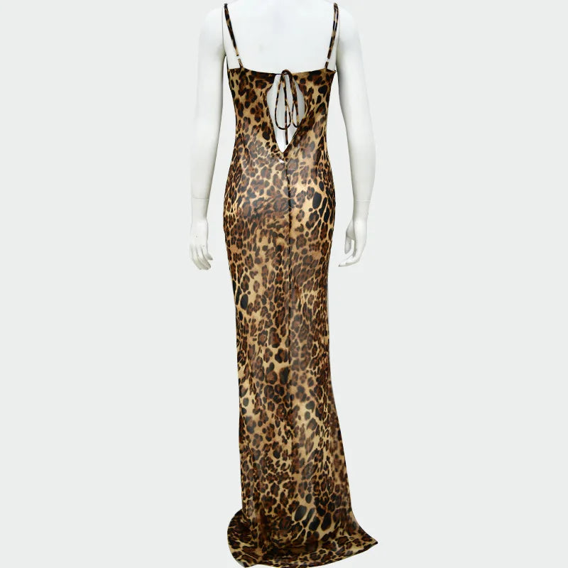 Sexy Long Dress Summer Dresses Female Party Beach Elegant Backless  Party Vintage Dresses  Print Sexy Leopard Dress