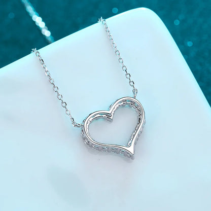 Moissanite Necklace Heart Pendant 925 Sterling Sliver White Gold Plated Chain with GRA Fine Neck Chain for Women