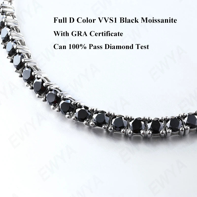 GRA Certified Real 3/4/5/6.5MM Full Black Moissanite Tennis Bracelet for Women Men S925 Silver Link Bracelets Fine Jewelry