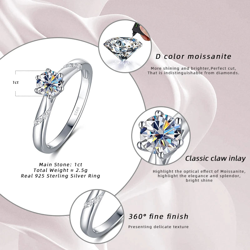 Romantic Moissanite Ring with Multi Cutting Flower Shape 925 Silver Sakura Love 100 Plum Blossom Cut for Female Party Wear