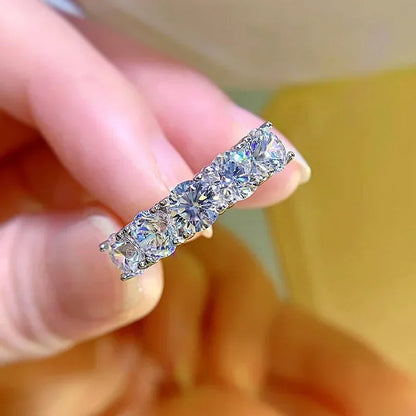 NeeTim 5mm 6.5mm Full Moissanite Ring for Women S925 Sterling Silver Eternity Sparkling Diamond Band Wedding Rings Jewelry GRA