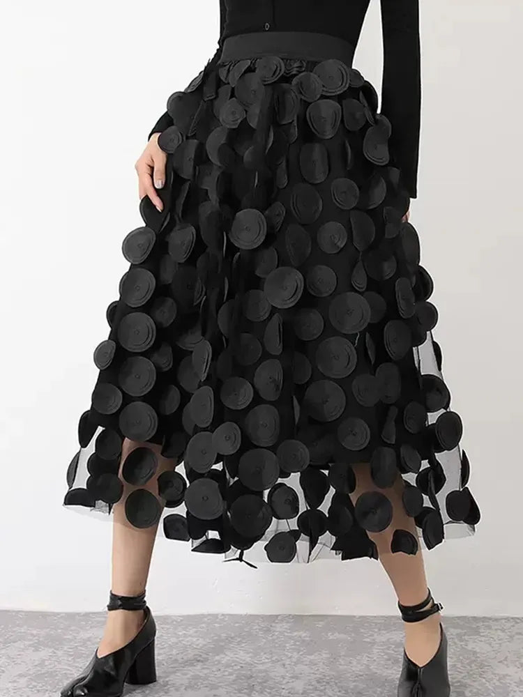 Fashion Design Black Tulle Long Skirt for Women 2023 Spring Summer Elegant Vintage A Line High Waist Midi Skirt Female