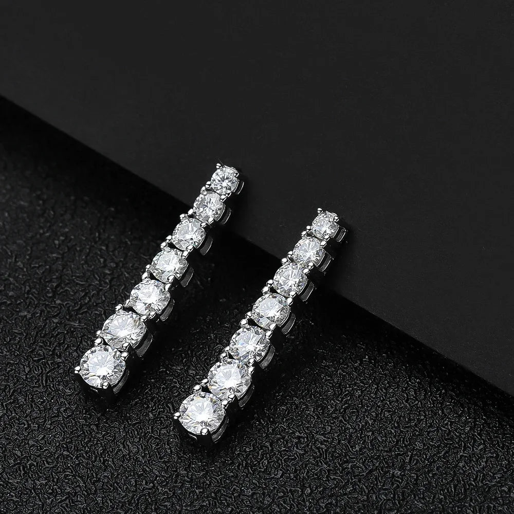 Long Tassel Moissanite Drop Earrings for Women 925 Sterling Silver 3-5mm D VVS1 Full Diamond Stud Earring with Certificates