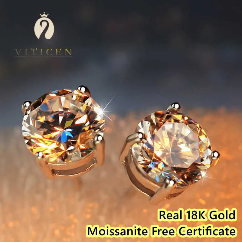 Original Real 18K Gold Moissanite Diamond Earrings Authentic AU750 Present Exquisite Gift For Woman Female Fine Jewelry