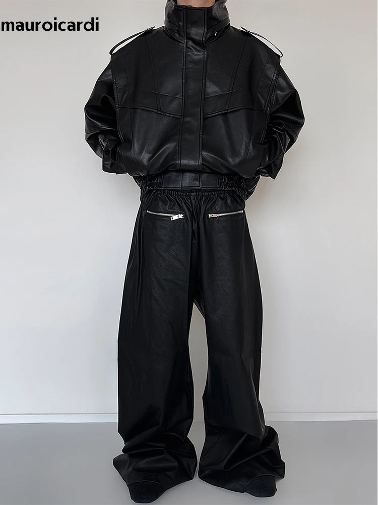 Oversized Cool Waterproof Windproof Black Pu Leather Jacket Men Zip Up Luxury Designer Clothes 2023