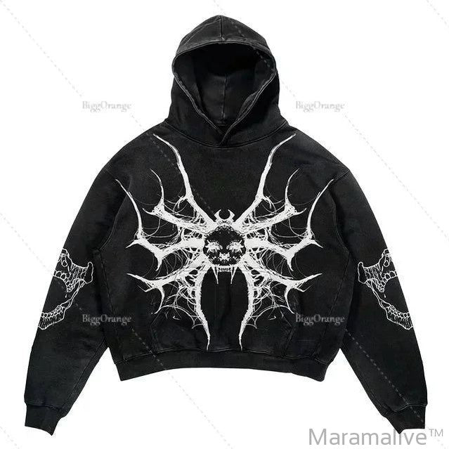 Explosions Printed Skull Y2K Retro Hooded Sweater Coat Street Style Gothic Casual Fashion Hooded Sweater Men's Female