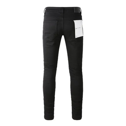 Hot New Fashion 2024 Slim 1:1 Jeans Purple Brand Fall and Winter Jeans High Street Black Frayed Basics