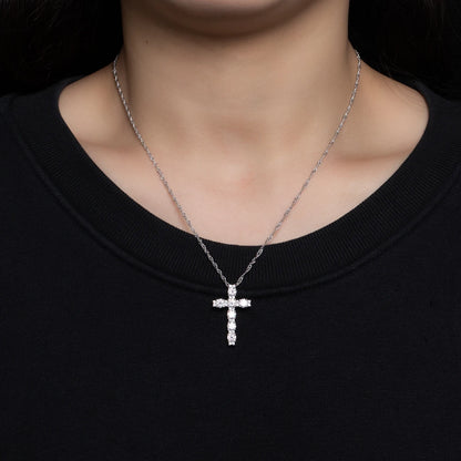 4MM 2.1 Carat D Color Moissanite Diamond Cross Pendant Necklace 925 Sterling Silver 18K Gold Plated Customs Jewelry