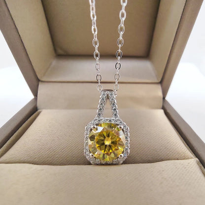 Moissanite Silver Necklace Women 2CT Yellow Blue Green Pink Passed Diamond Test S925 Jewelry Wedding Anniversary Party