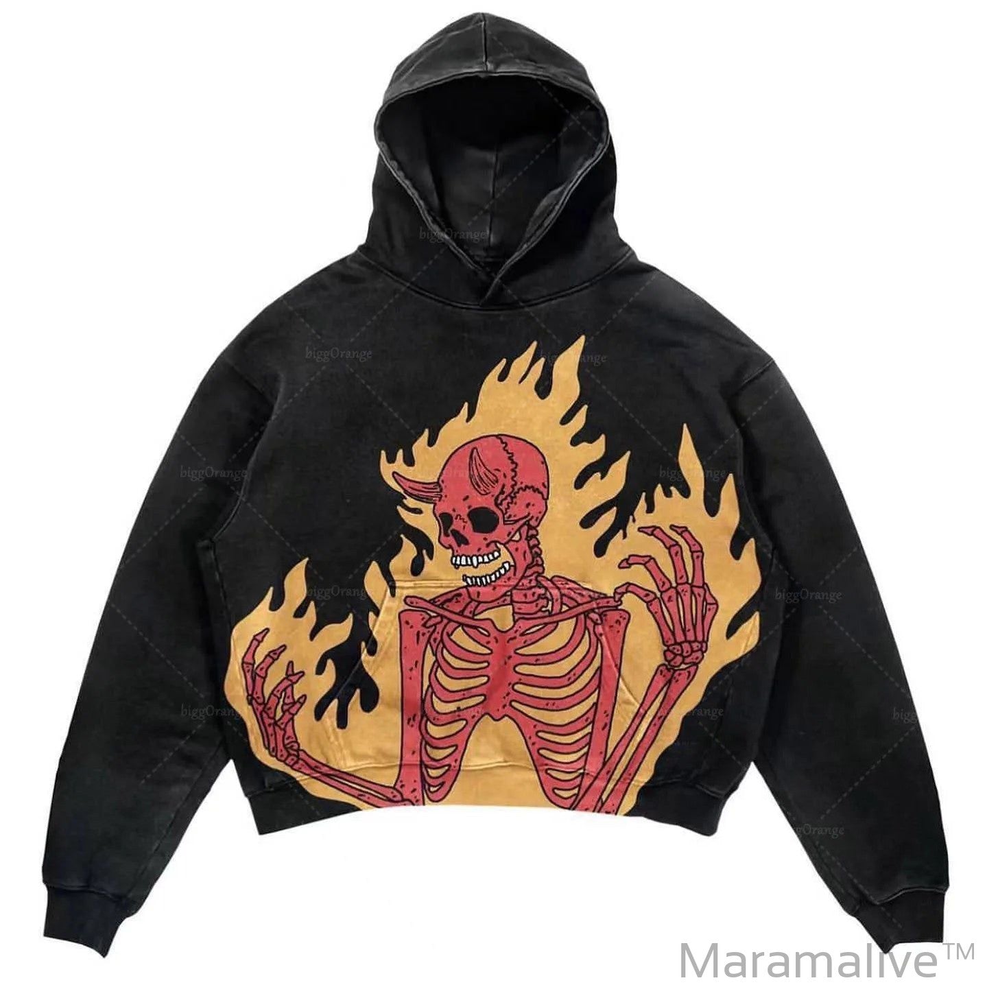 Explosions Printed Skull Y2K Retro Hooded Sweater Coat Street Style Gothic Casual Fashion Hooded Sweater Men's Female