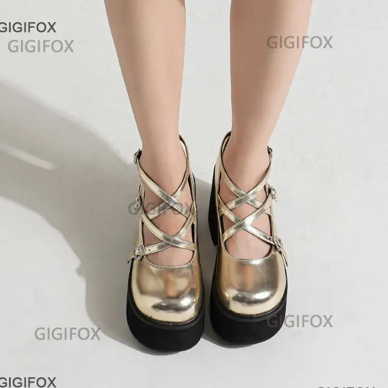 Platform Mary Jane Pumps For Women Chunky High Heels Cross Strap Mary Janes Shoes Spring Casual School Pumps Round Toe