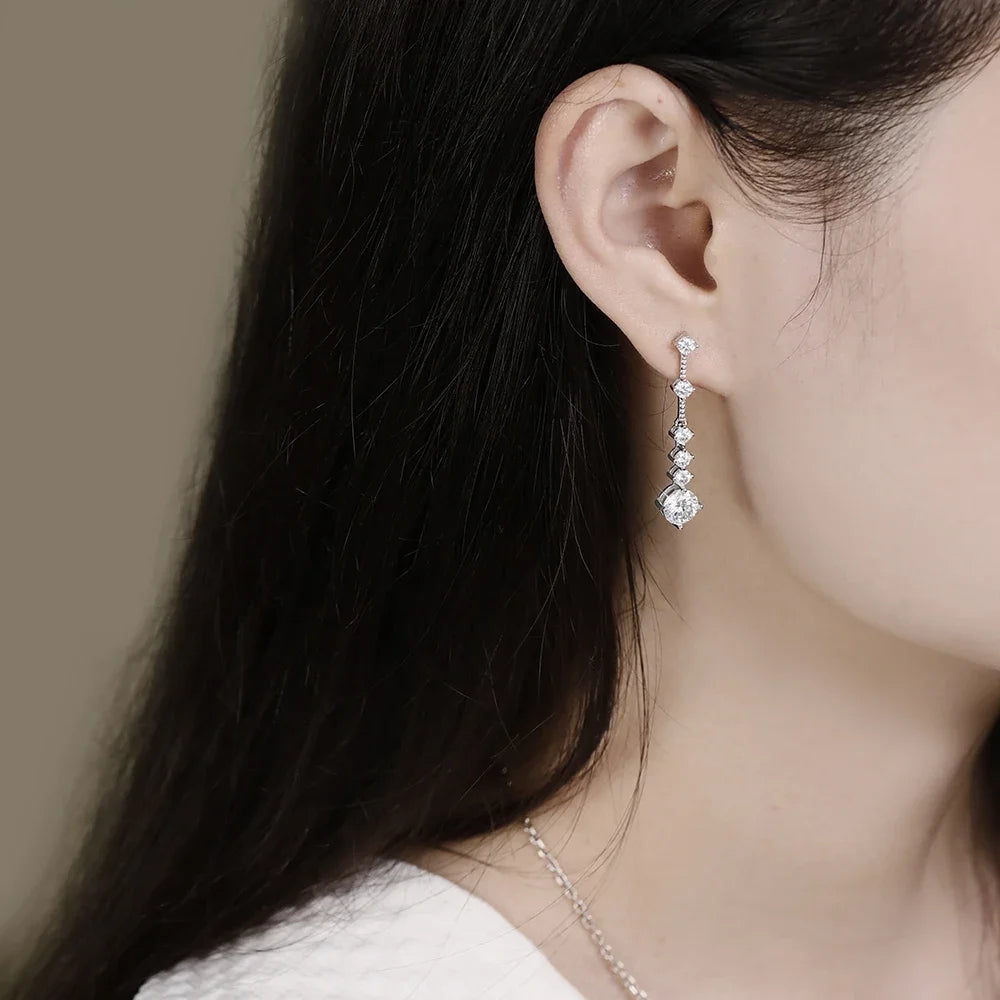 Moissanite Dangle Earrings For Women 925 Sterling Silver Original Long Tassel Ear Drops Engagement Wedding Jewelry
