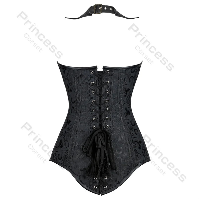 Steampunk Corsets for Women V-neck Gothic Corset Jacquard Corset Vest Cosplay Costume Pirate Corset Brown Black