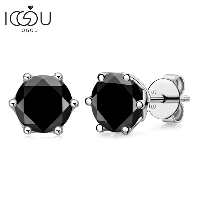 Real 1 Carat Black Moissanite Stud Earrings For Men 100% 925 Sterling Silver Black Earring Women Men Jewelry Gifts