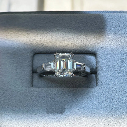 925 Sterling Silver 3EX VVS1 Emerald Cut 2CT Real Moissanite Pass Test Diamond Ring Wedding Engagement Jewelry