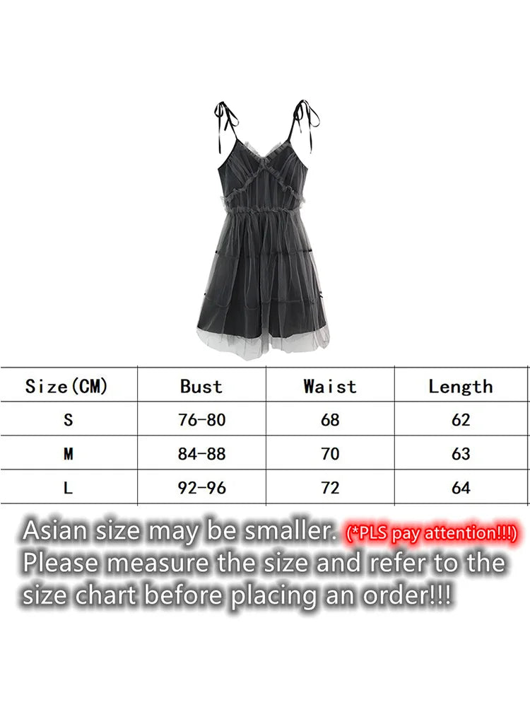 sizing chart Elegant gothic black mesh lace mini-dress with spaghetti straps 