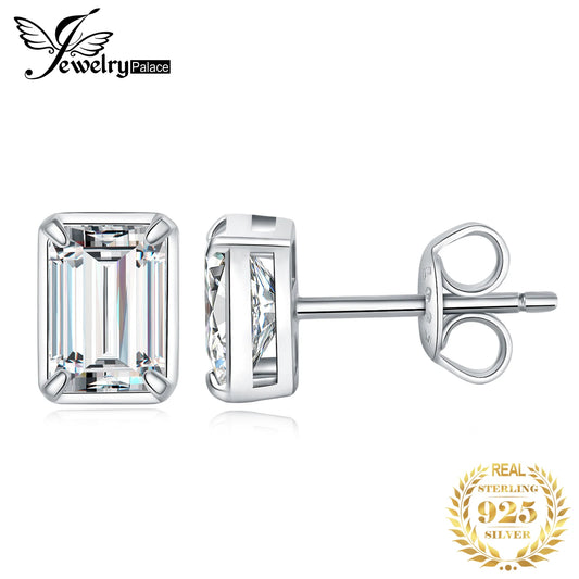 Moissanite 1.6ct/pair Emerald Cut 925 Sterling Silver Stud Earrings for Woman Yellow Rose Gold Plated