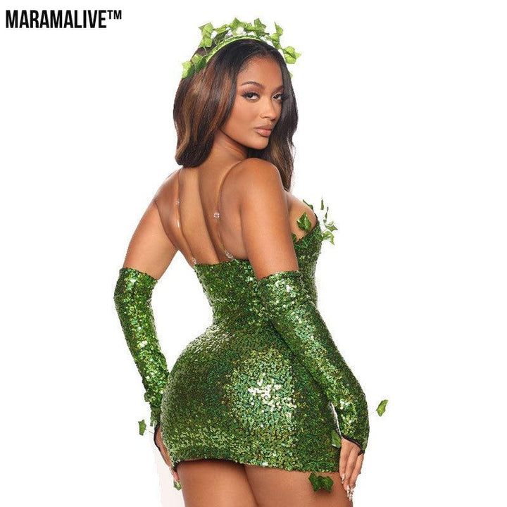 Shake Up the party in this Fun Sequin Leaf Halloween Costume