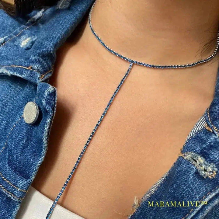 Shape Choker with Rhinestones Long Necklace for Women Single Layer Chain Tassel Choker Necklace Collar Body Jewelry