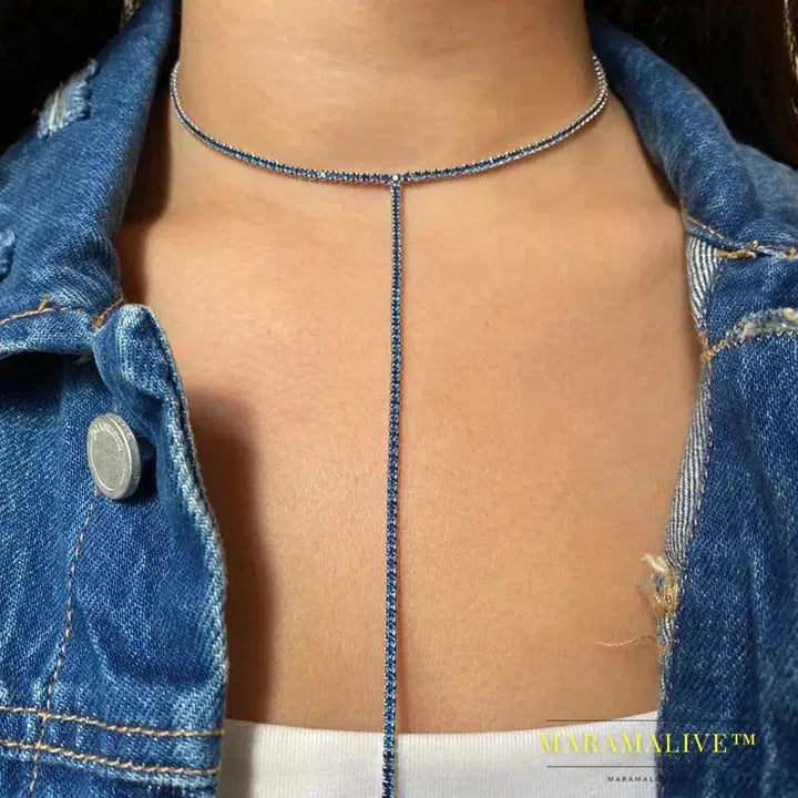 Shape Choker with Rhinestones Long Necklace for Women Single Layer Chain Tassel Choker Necklace Collar Body Jewelry