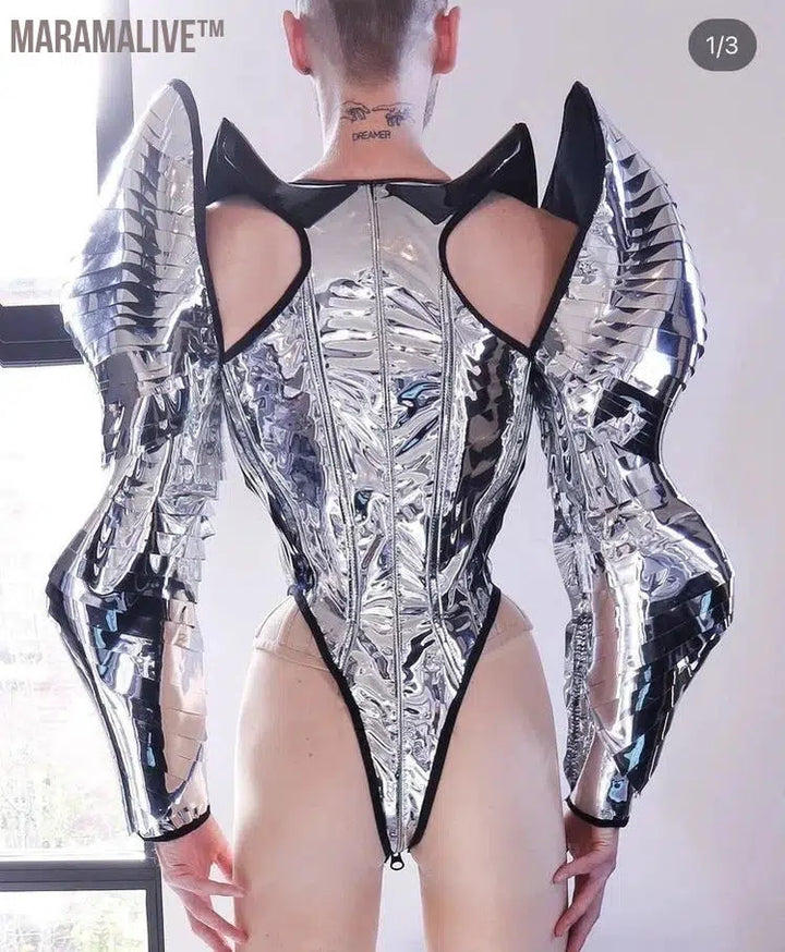 Sharp Shoulder Mirror Bodysuit Drag Costumes Show Party evening singer Drag Queen Club Party Birthday Special Occasion rave