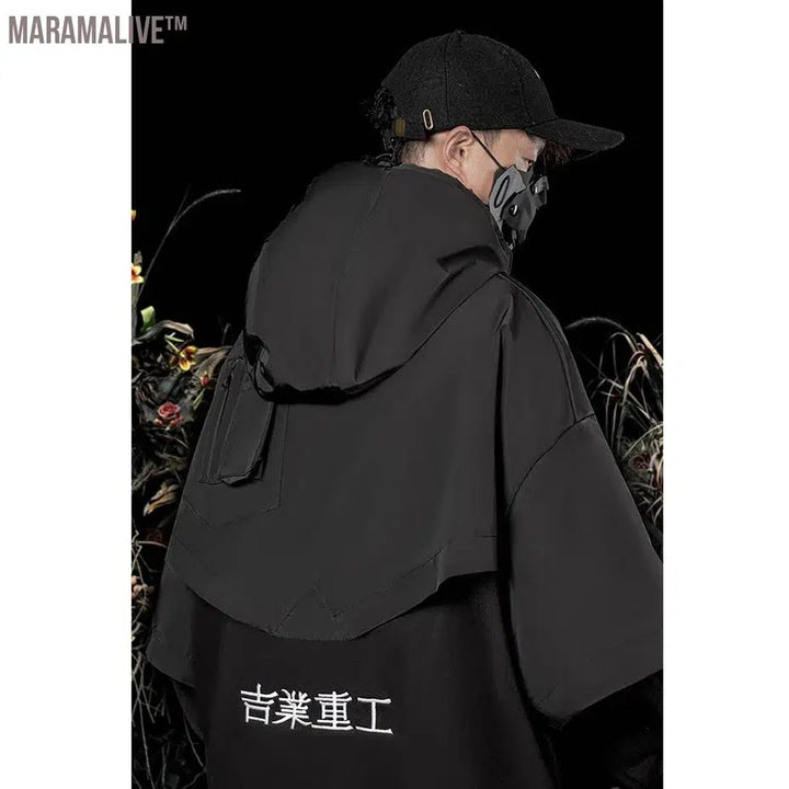 Shawl Patchwork Black Techwear Harajuku Hoodies Men Multi Pockets Kanji Oversized Hip Hop Hoodie Streetwear Tactical Cargo Tops