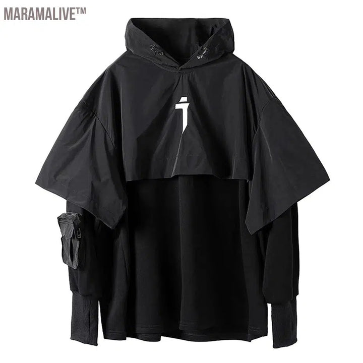 Shawl Patchwork Black Techwear Harajuku Hoodies Men Multi Pockets Kanji Oversized Hip Hop Hoodie Streetwear Tactical Cargo Tops