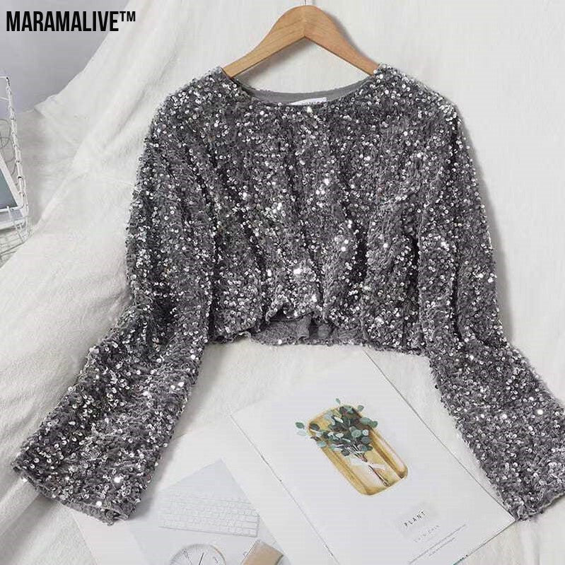 Shimmery Sequined Crop Top For Dazzling Style