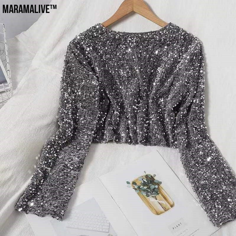 Shimmery Sequined Crop Top For Dazzling Style