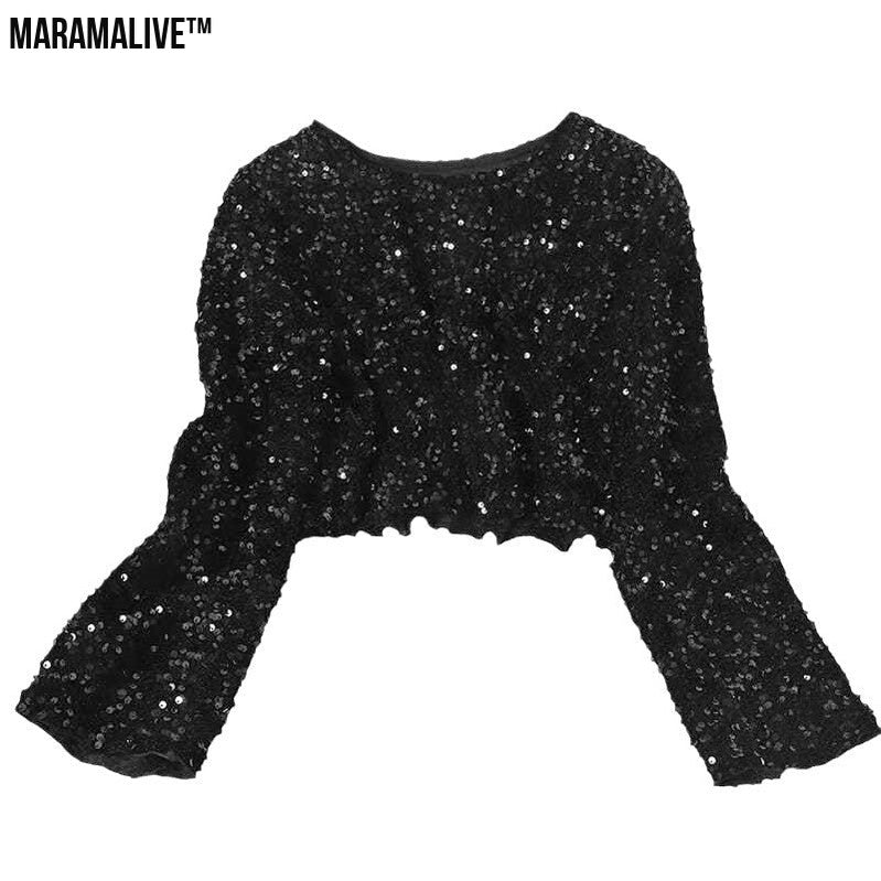 Shimmery Sequined Crop Top For Dazzling Style