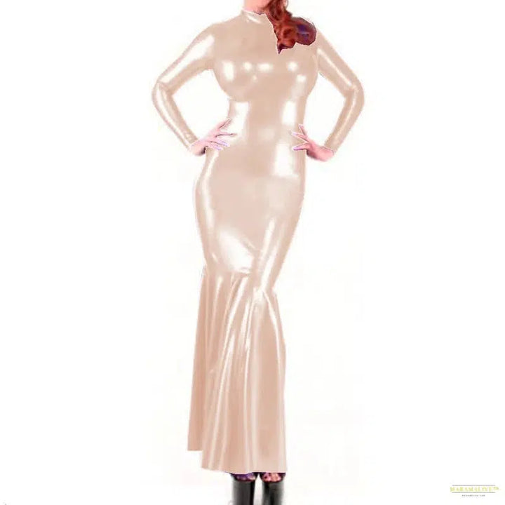 Shiny Metallic High Neck Long Sleeve Mermaid Evening Gown Dress Bodycon Maxi Clubwear for Women