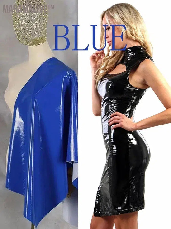 Shiny Patent Leather Mini Dress Women Sexy Front Hollow Out Stretch Bodycon Tank Dress Party Custom High Neck PVC Clubwear New