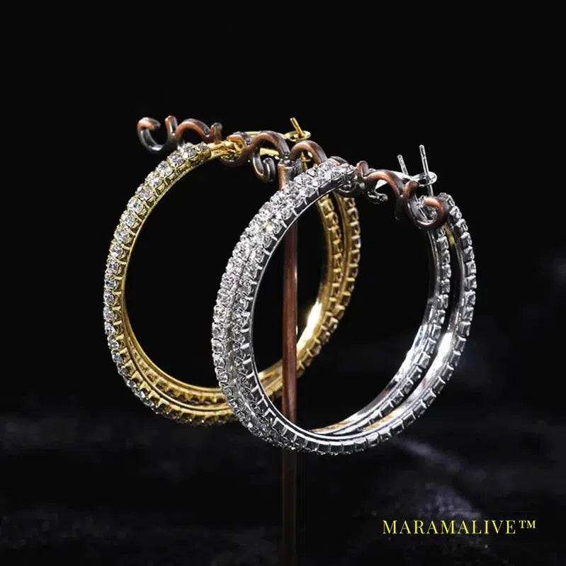 Shiny Rhinestone Big Hoop Earrings for Women Round Circle Aros Aretes Round Hoop Earrings Jewelry for Gift Female