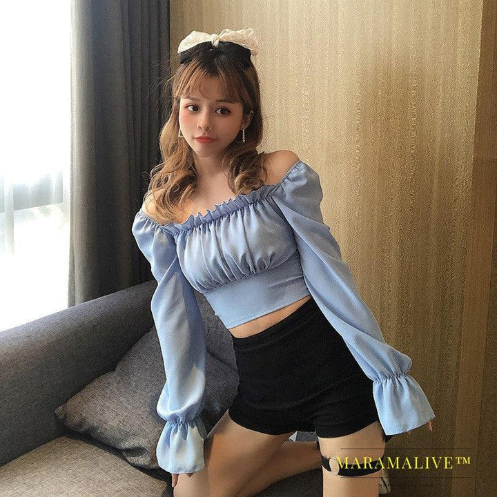 Short Crop Long Sleeve Shoulder Clothes Tied Shirt Women