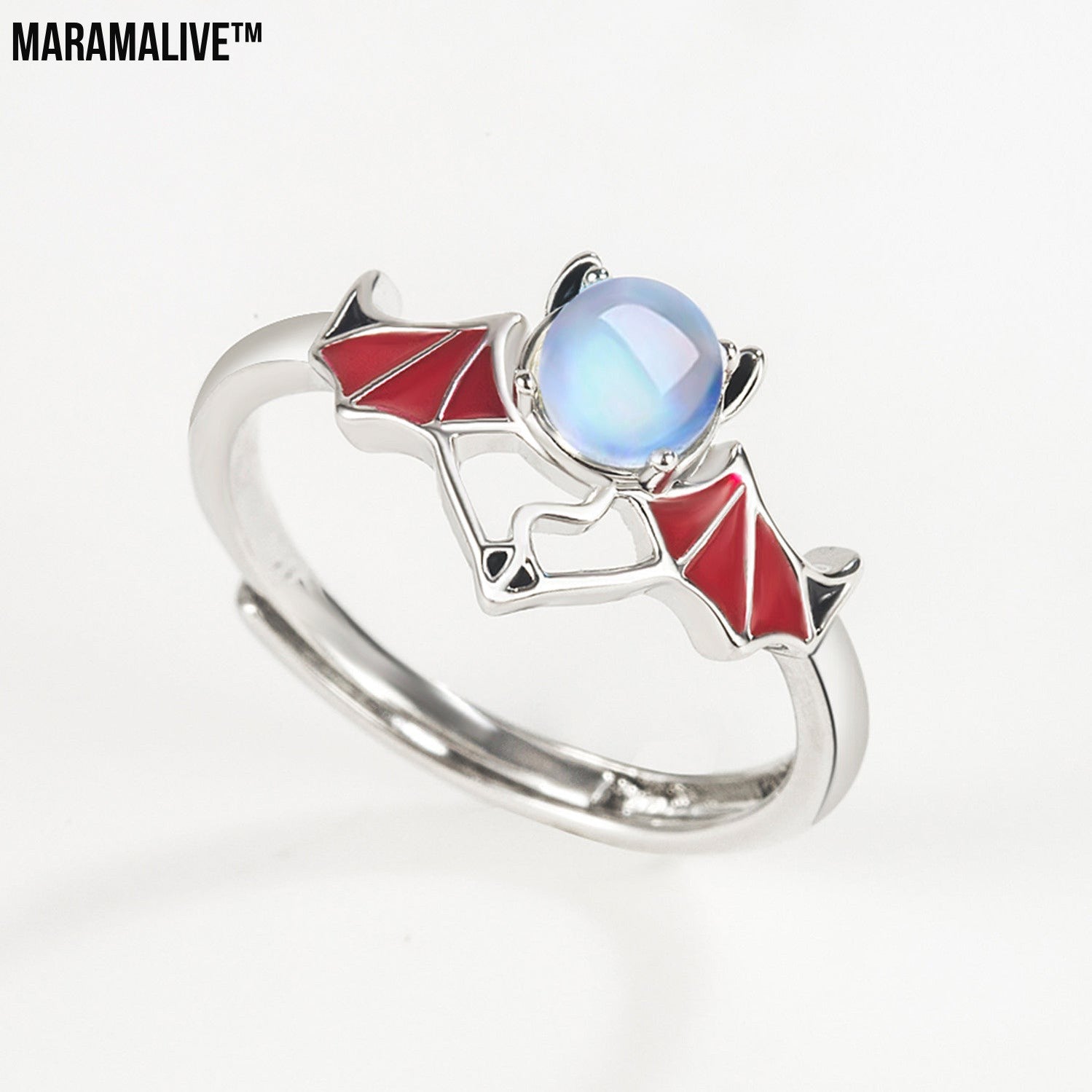 Silver Blue Moonlight Stone Angel Demon Ring