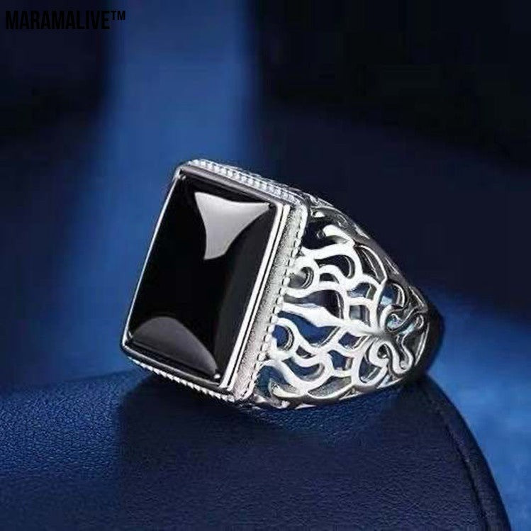 Silver Plated Black Onyx Men Ring